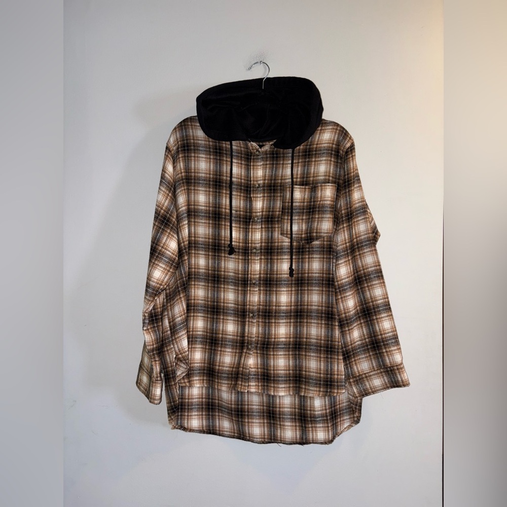Bluenotes | Orange Hooded Plaid Button Up Longsleeve